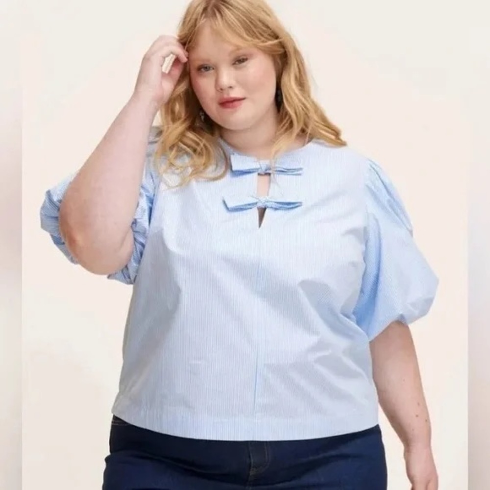 Elegant Light Blue Women's Blouse with Bow Details